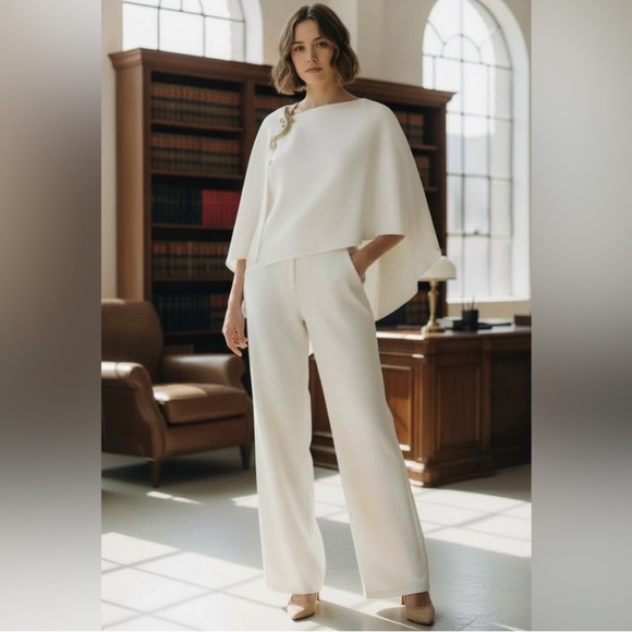 NWT Ralph Lauren Purple Label Cyrene Cape Jumpsuit Ivory Stretch Cady size 12 - Picture 5 of 17